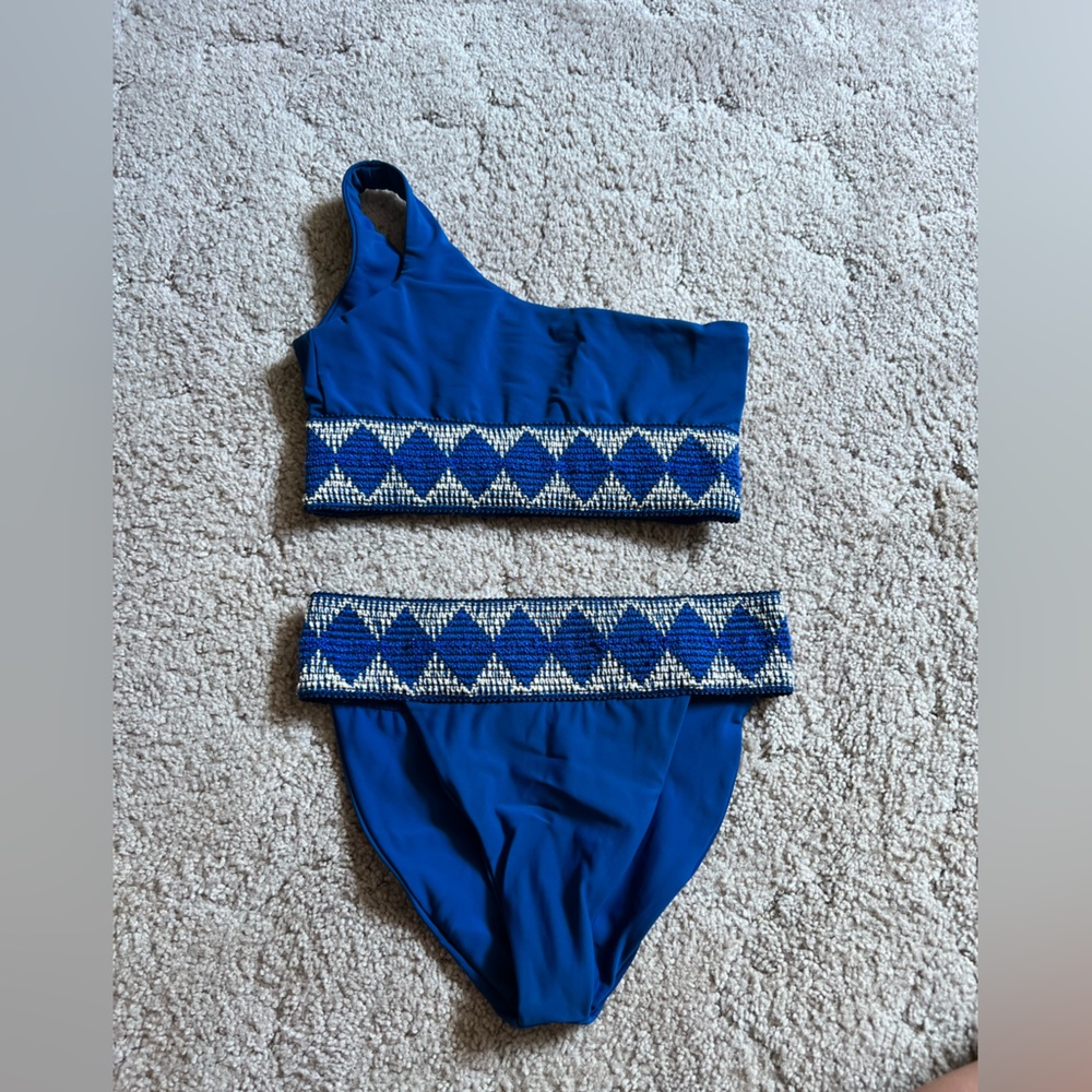 Blue Elysiian bikini. Size M bottoms, size S top.